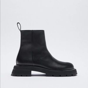 Zara Low Lug Heel Leather Ankle Boots